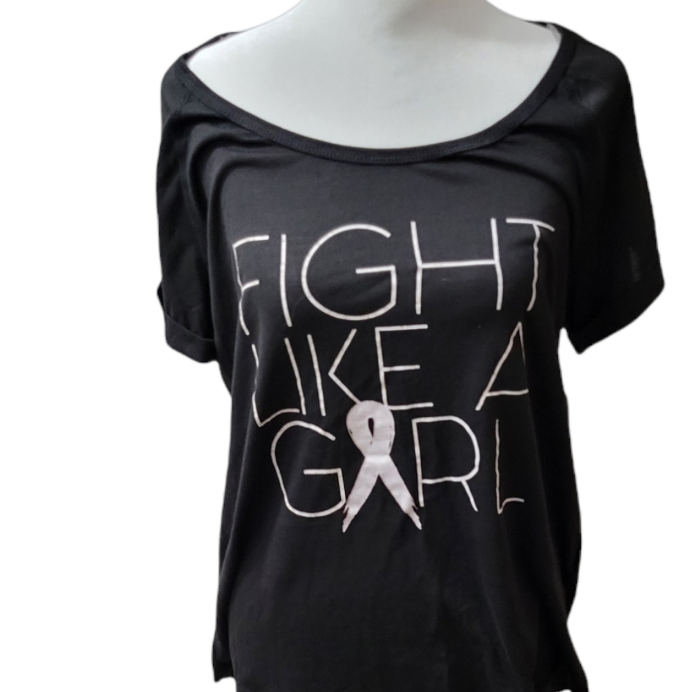 SALE! Black Ideology "Fight Like a Girl" boatneck, BCRF, Breast Cancer Awarenes